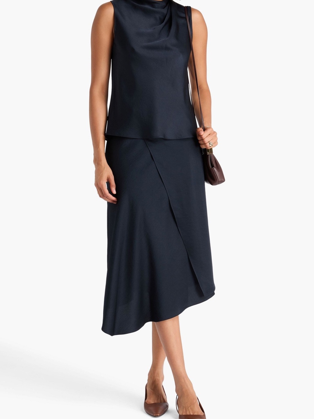 Vince Satin-crepe wrap effect skirt in navy - Like New - 8